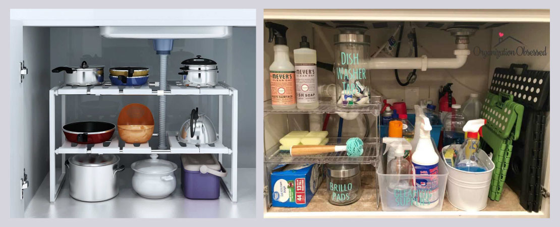 Putting up an adjustable shelf under the sink area can work wonders, in case of less space in kitchen.